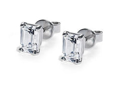 Emerald Diamond Stud Earrings in Platinum